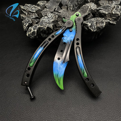 CSGO Green Pattern Butterfly Knife Trainer Green Pattern Handle Skin Balisong Trainer