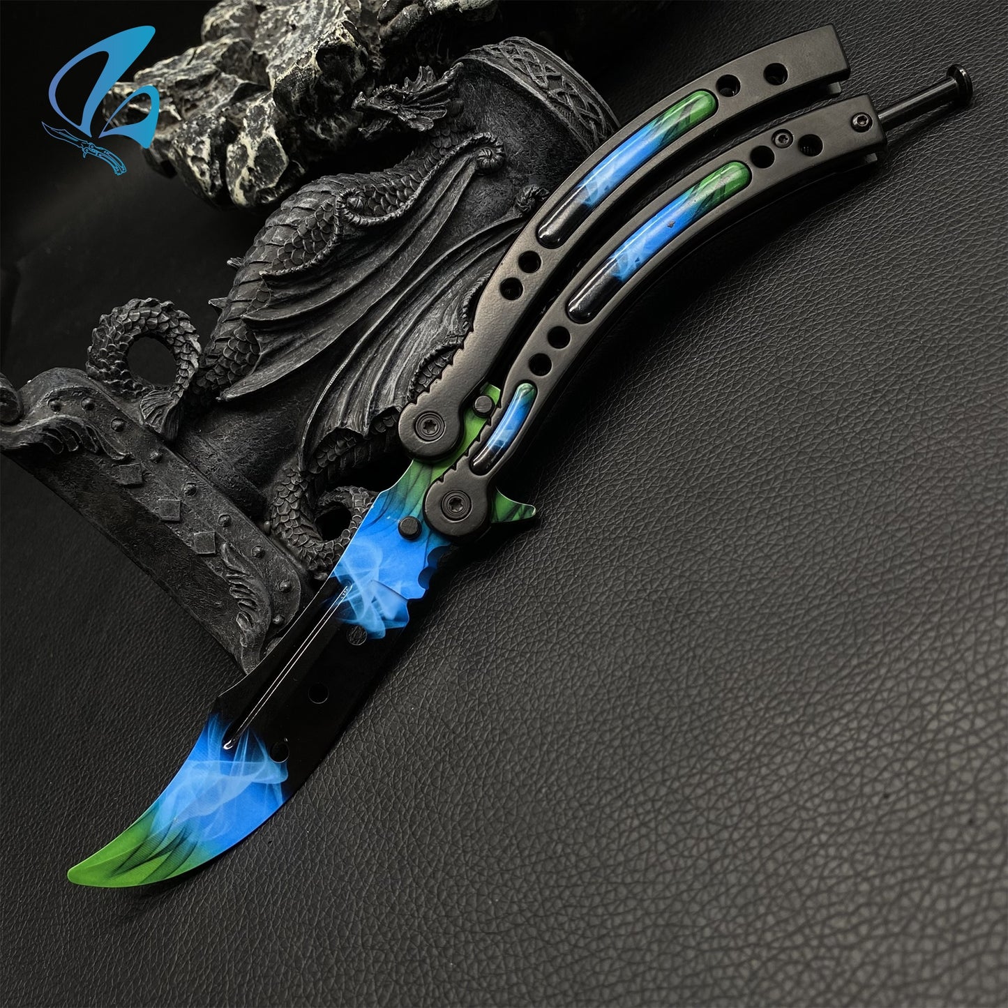 CSGO Green Pattern Butterfly Knife Trainer Green Pattern Handle Skin Balisong Trainer