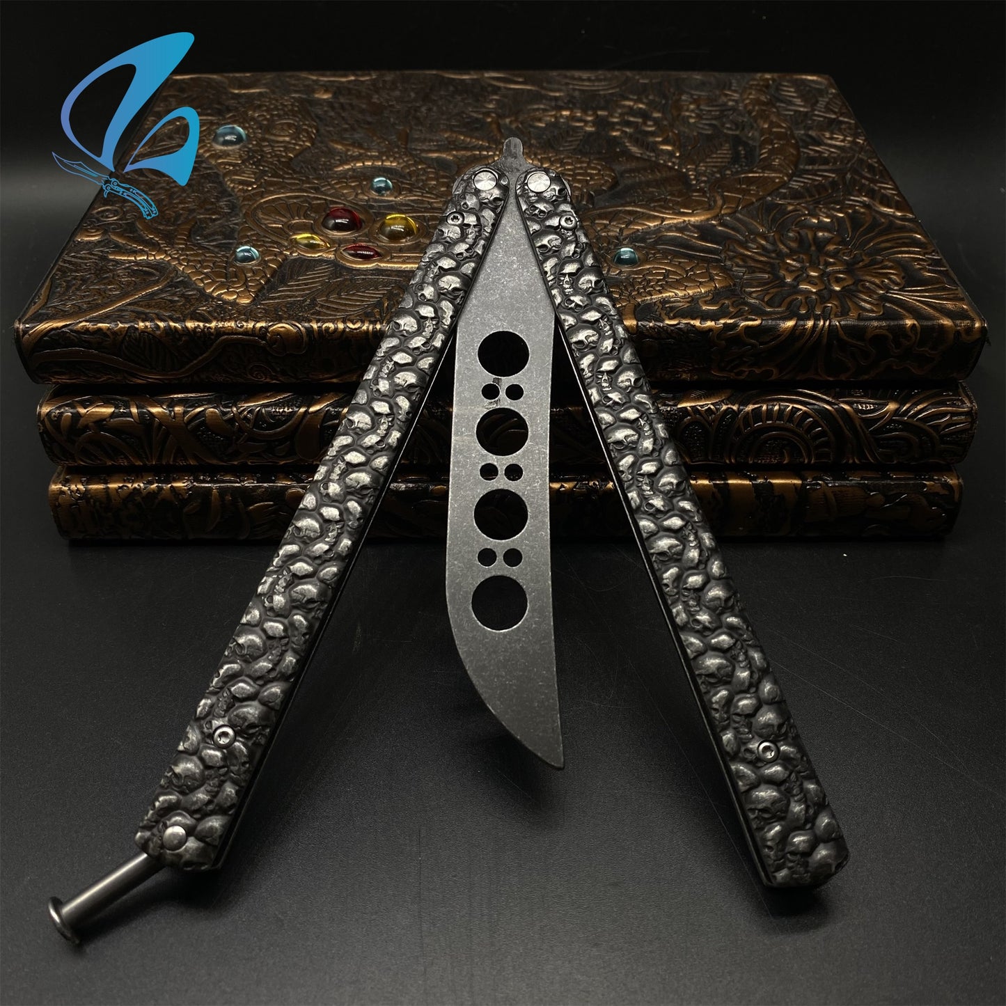 Forged Skull Sculpture Stainless Steel Balisong Trainer