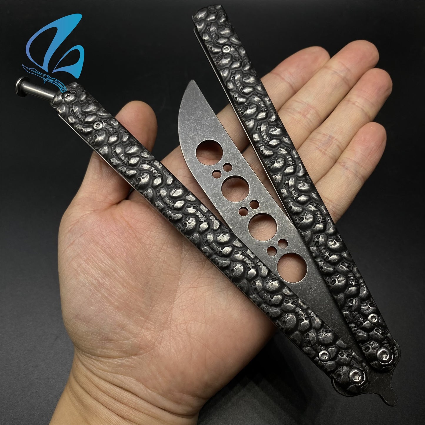 Forged Skull Sculpture Stainless Steel Balisong Trainer