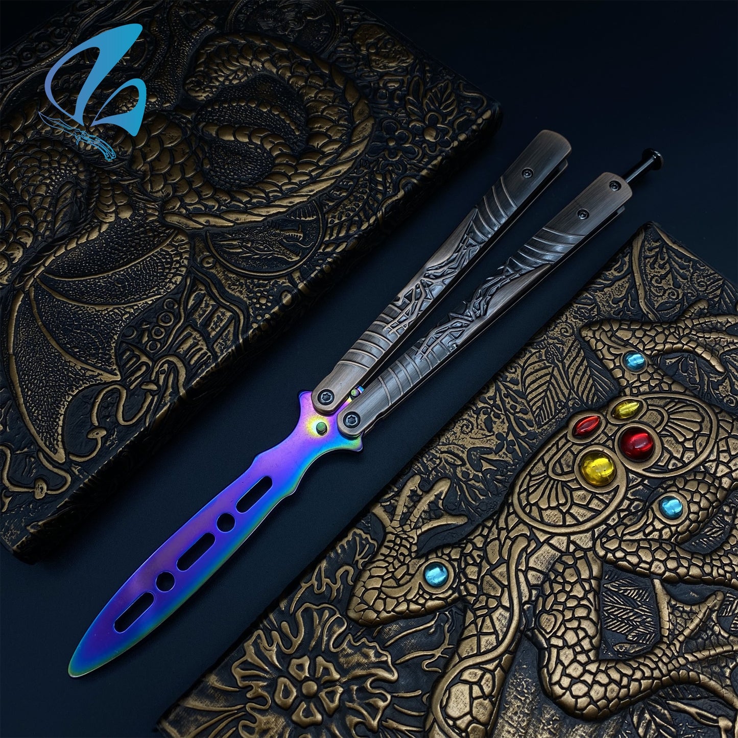 Stainless Steel Toxic Spider Sculpture Butterfly Knife Trainer