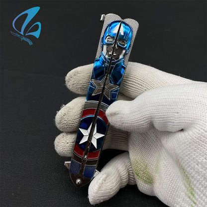 Superhero Sculpture Butterfly Knife Cool Hero Relief Balisong Fan Art For Display Only