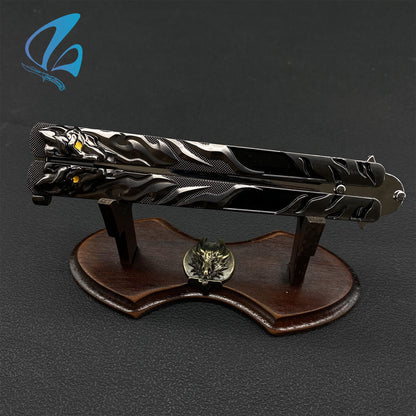 Black Tiger Butterfly Knife Cool Tiger Balisong Fan Art For Display Only