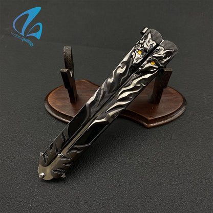 Black Tiger Butterfly Knife Cool Tiger Balisong Fan Art For Display Only