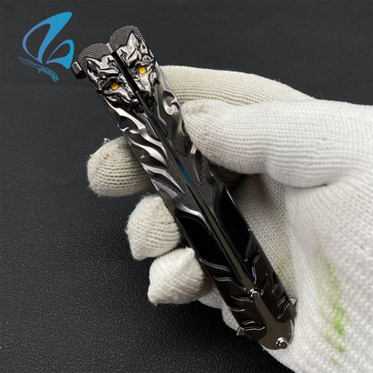 Black Tiger Butterfly Knife Cool Tiger Balisong Fan Art For Display Only