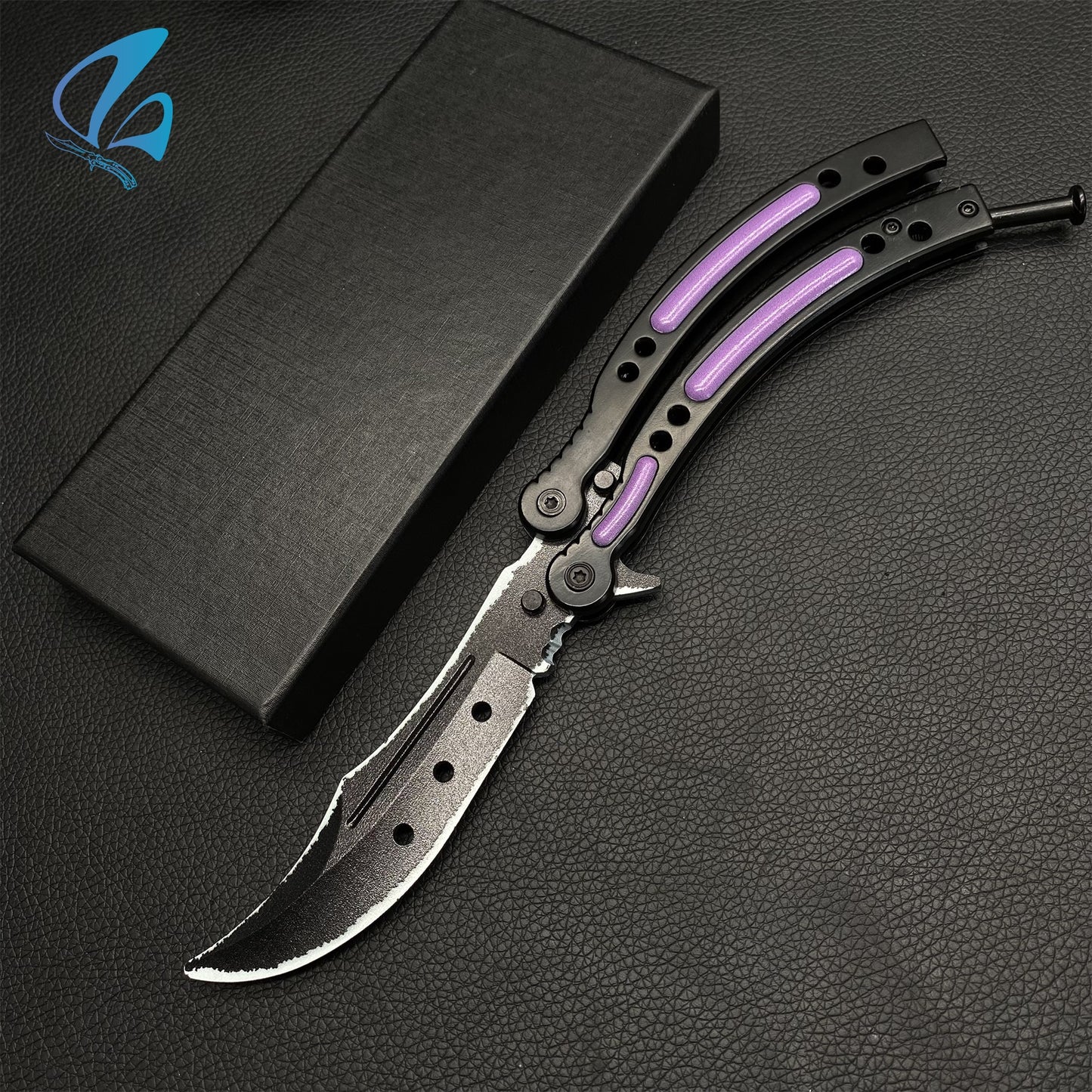 CSGO Ultraviolet Butterfly Knife Trainer Ultraviolet Skin Balisong Trainer With Hole On Blade