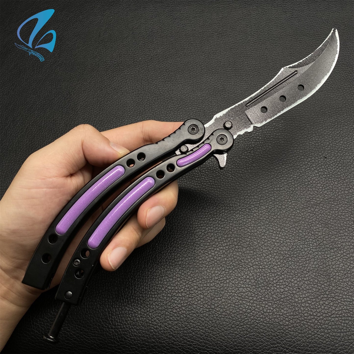 CSGO Ultraviolet Butterfly Knife Trainer Ultraviolet Skin Balisong Trainer With Hole On Blade