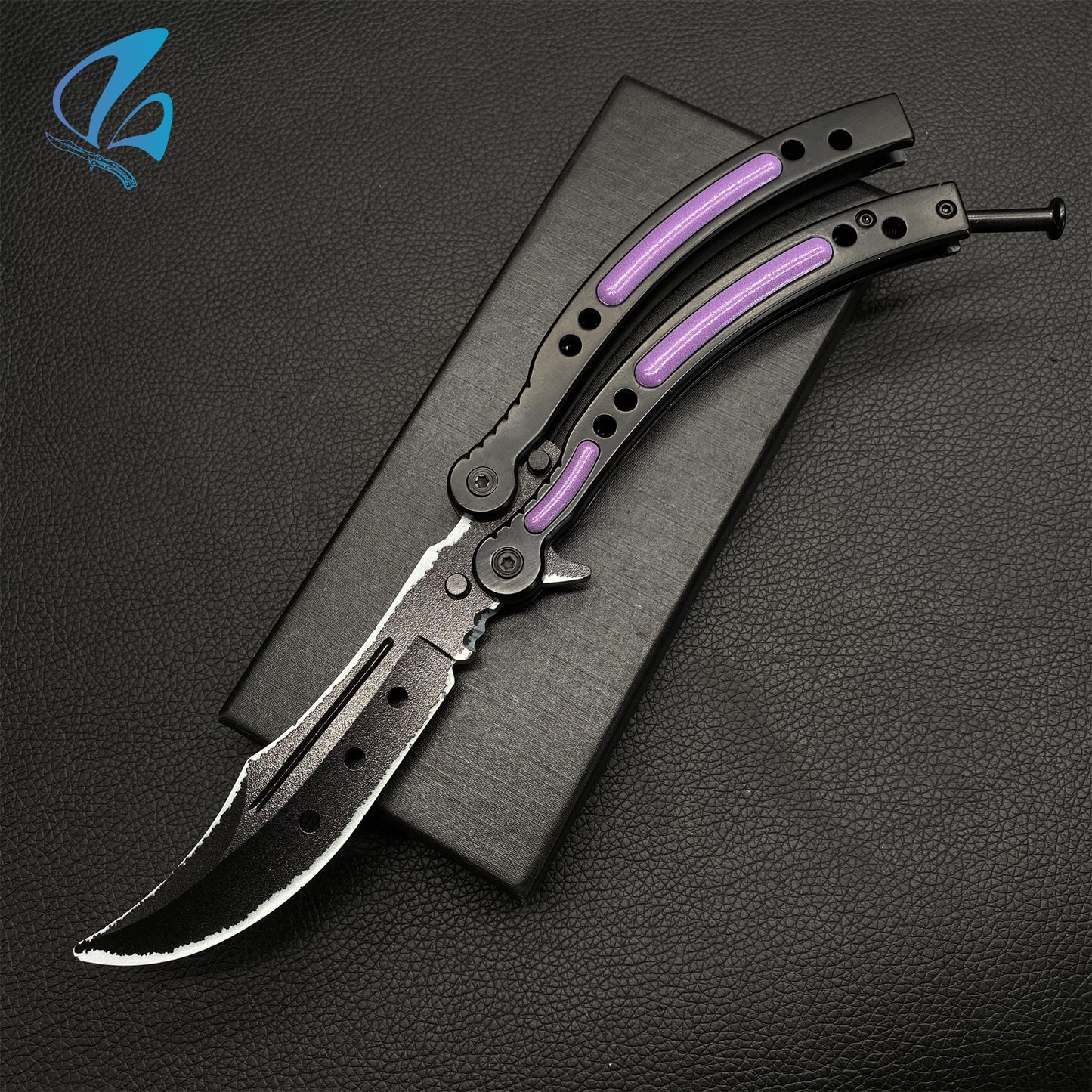 CSGO Ultraviolet Butterfly Knife Trainer Ultraviolet Skin Balisong Trainer With Hole On Blade