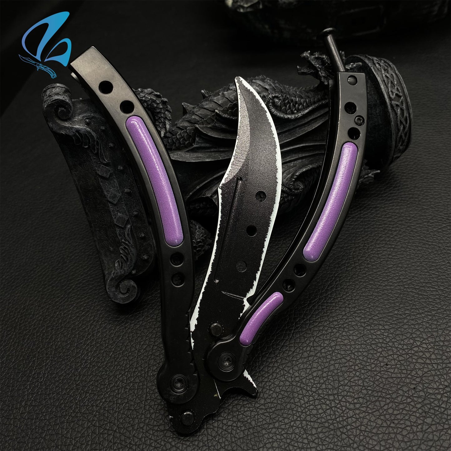 CSGO Ultraviolet Butterfly Knife Trainer Ultraviolet Skin Balisong Trainer With Hole On Blade