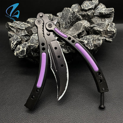 CSGO Ultraviolet Butterfly Knife Trainer Ultraviolet Skin Balisong Trainer With Hole On Blade