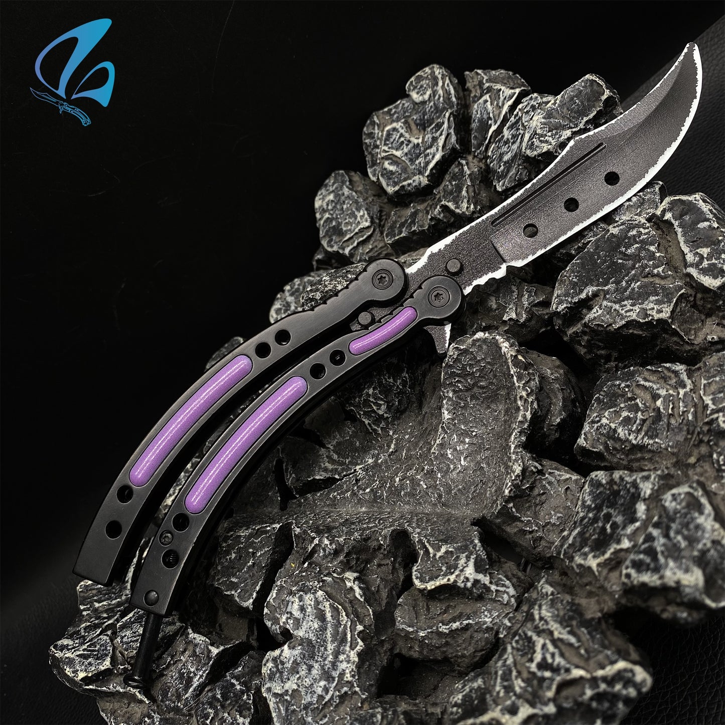 CSGO Ultraviolet Butterfly Knife Trainer Ultraviolet Skin Balisong Trainer With Hole On Blade