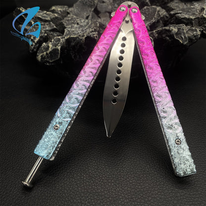 Colorful Ice Cracks Handles Stainless Steel Balisong Trainer