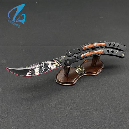 Curved Handle Anime Butterfly Knife Cool Anime Balisong 3D Printed Image Fan Art For Display Only