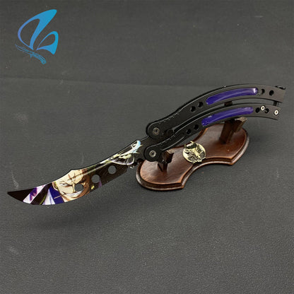 Curved Handle Anime Butterfly Knife Cool Anime Balisong 3D Printed Image Fan Art For Display Only