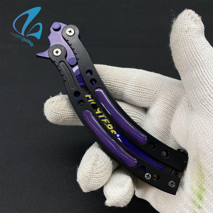 Curved Handle Anime Butterfly Knife Cool Anime Balisong 3D Printed Image Fan Art For Display Only