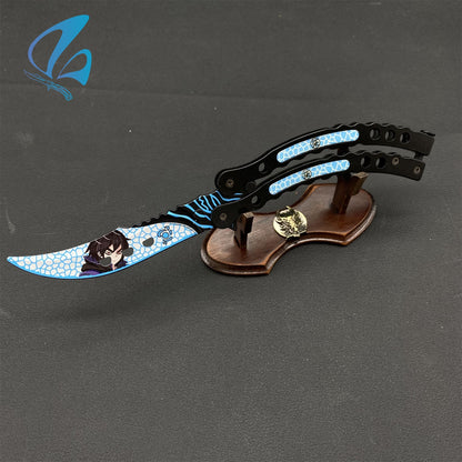 Curved Handle Anime Butterfly Knife Cool Anime Balisong 3D Printed Image Fan Art For Display Only