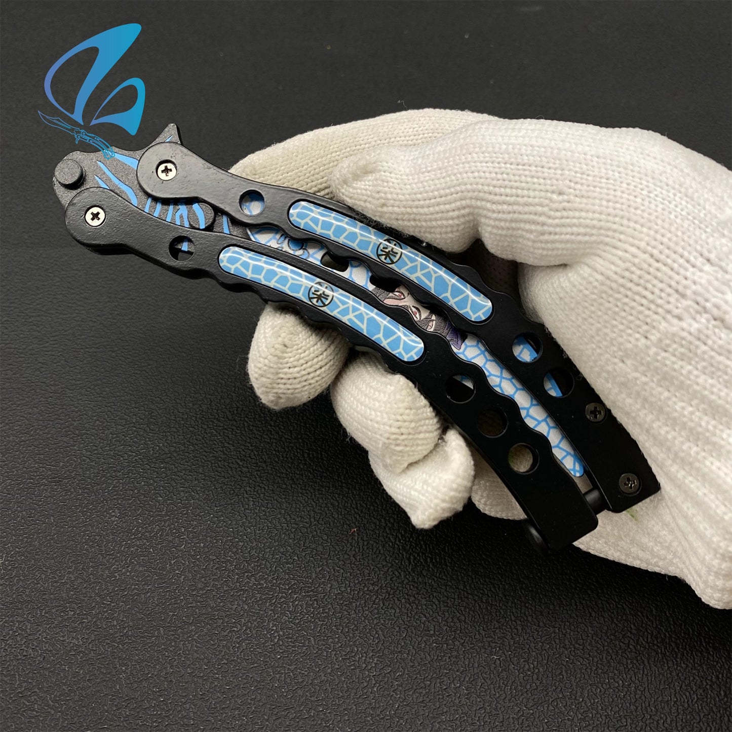 Curved Handle Anime Butterfly Knife Cool Anime Balisong 3D Printed Image Fan Art For Display Only