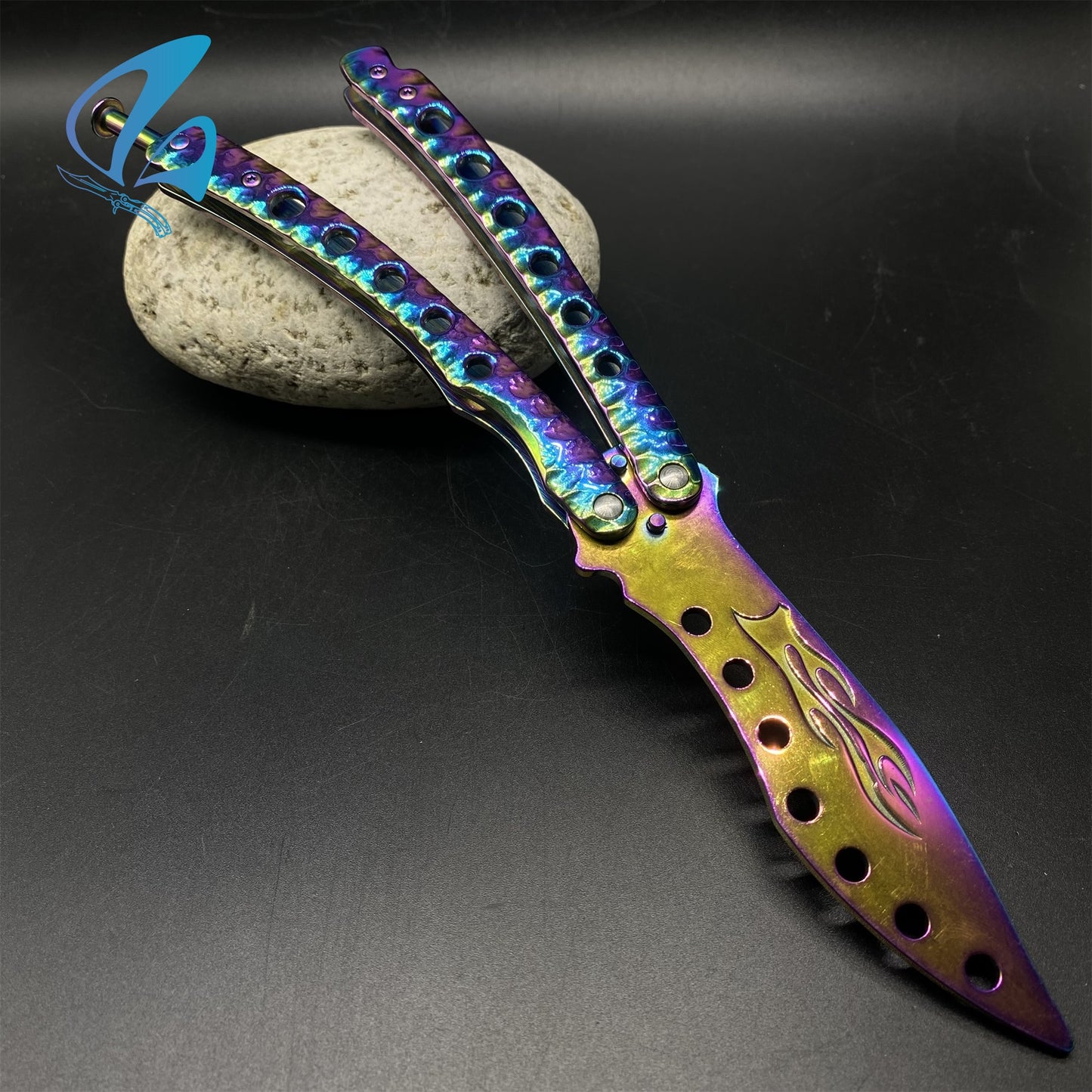 Stainless Steel Rainbow Flame Butterfly Knife Trainer for Fresh Man