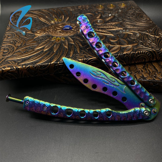 Stainless Steel Rainbow Flame Butterfly Knife Trainer for Fresh Man