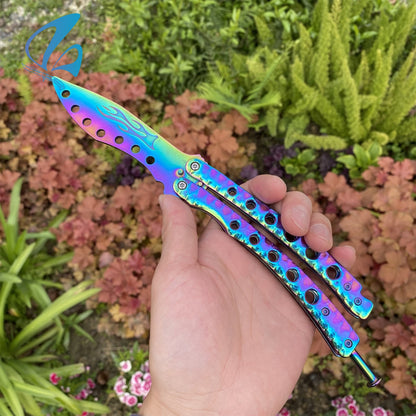 Stainless Steel Rainbow Flame Butterfly Knife Trainer for Fresh Man