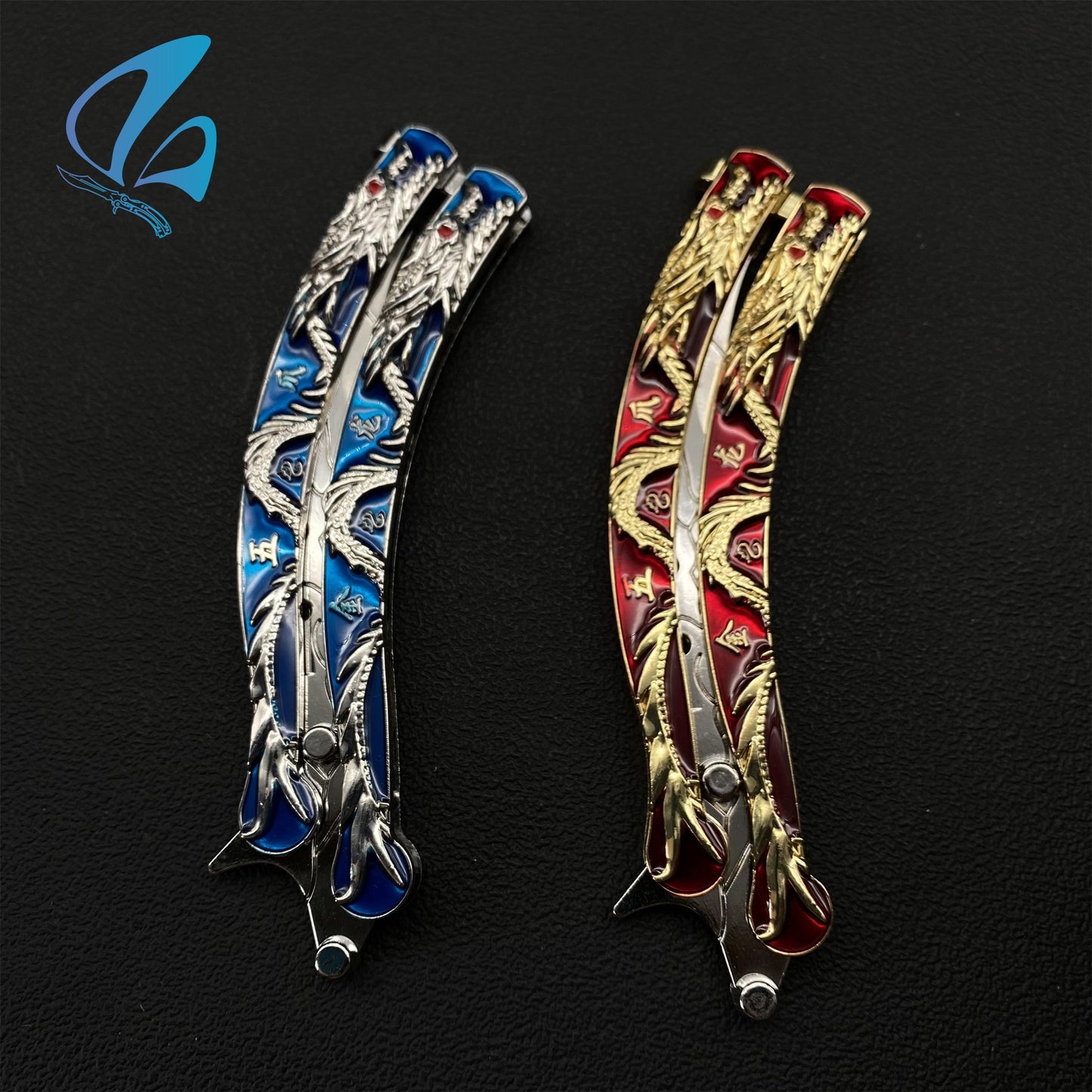 Golden Dragon Sculpture Butterfly Knife Silver Dragon Relief Balisong Fan Art For Display Only