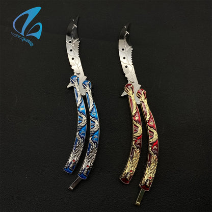 Golden Dragon Sculpture Butterfly Knife Silver Dragon Relief Balisong Fan Art For Display Only