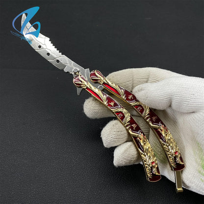 Golden Dragon Sculpture Butterfly Knife Silver Dragon Relief Balisong Fan Art For Display Only