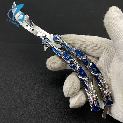 Golden Dragon Sculpture Butterfly Knife Silver Dragon Relief Balisong Fan Art For Display Only