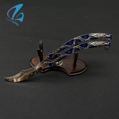 Golden Dragon Sculpture Butterfly Knife Silver Dragon Relief Balisong Fan Art For Display Only