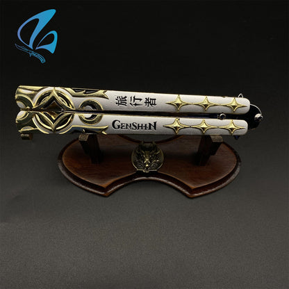 Genshin Impact Butterfly Knife Fan Art Hot Game Balisong Trainer For Display Only