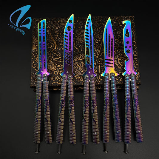 Scorpion Relief Rainbow Coating Stainless Steel Balisong Trainers