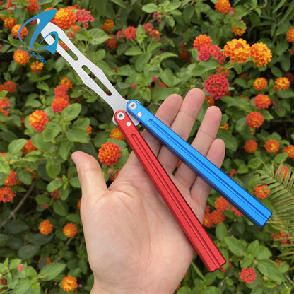 CNC Sword Shape Blade Contrasting Color Aluminium Alloy Handle Balisong Trainer