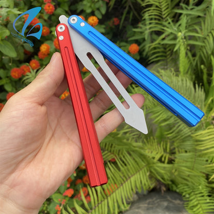 CNC Sword Shape Blade Contrasting Color Aluminium Alloy Handle Balisong Trainer