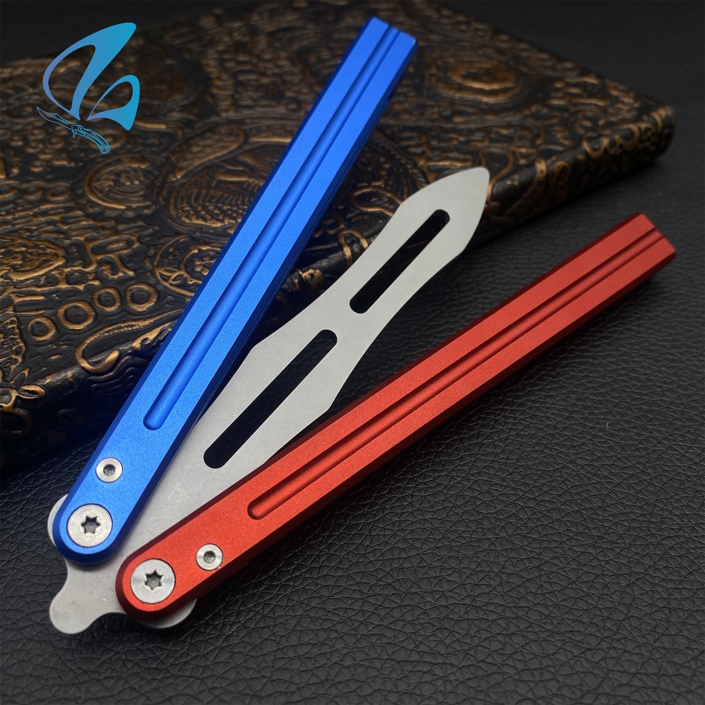 CNC Sword Shape Blade Contrasting Color Aluminium Alloy Handle Balisong Trainer