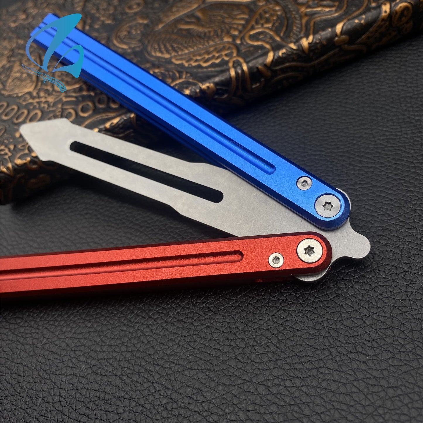 CNC Sword Shape Blade Contrasting Color Aluminium Alloy Handle Balisong Trainer