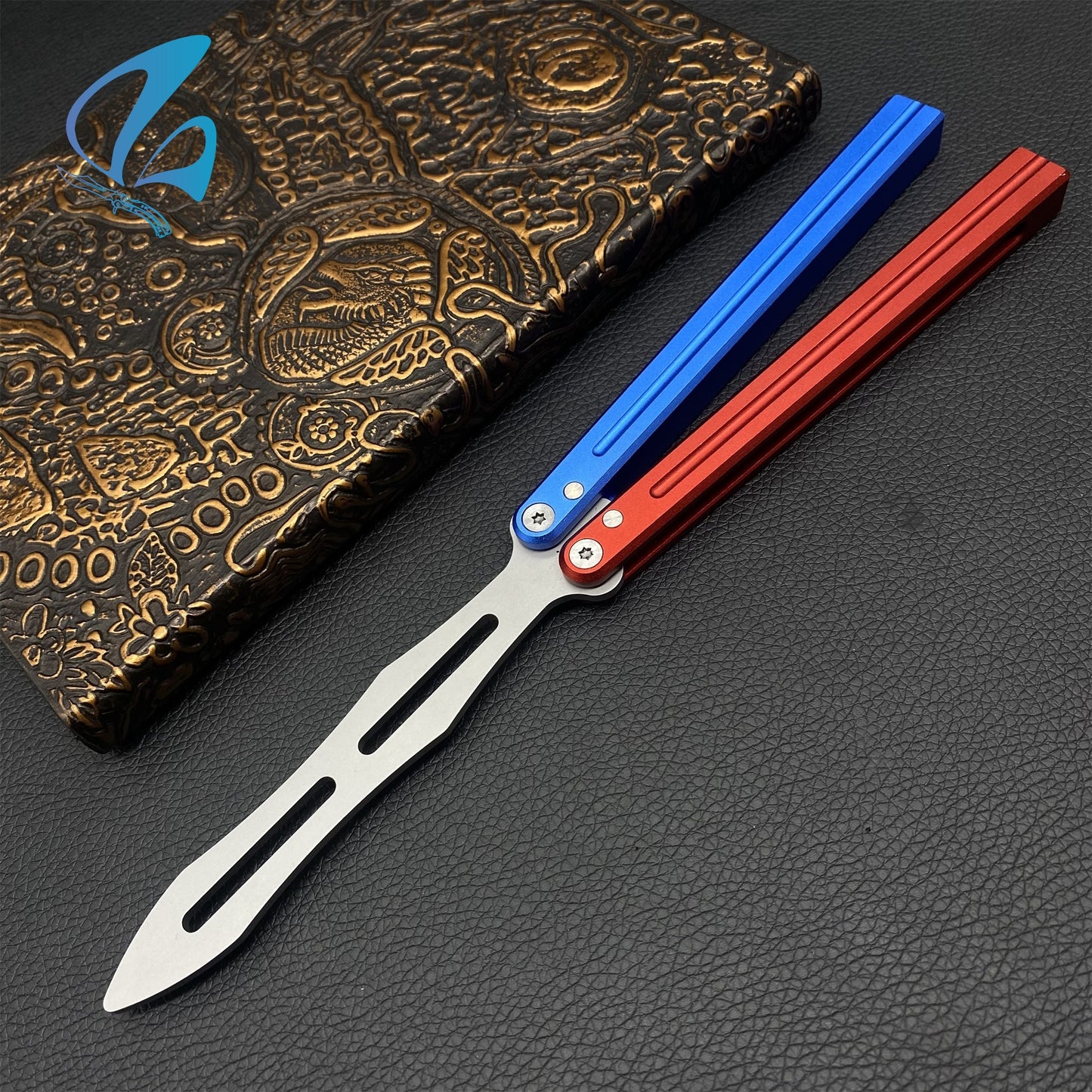 CNC Sword Shape Blade Contrasting Color Aluminium Alloy Handle Balisong Trainer