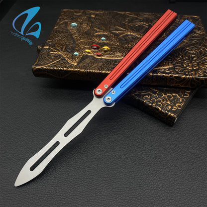 CNC Sword Shape Blade Contrasting Color Aluminium Alloy Handle Balisong Trainer