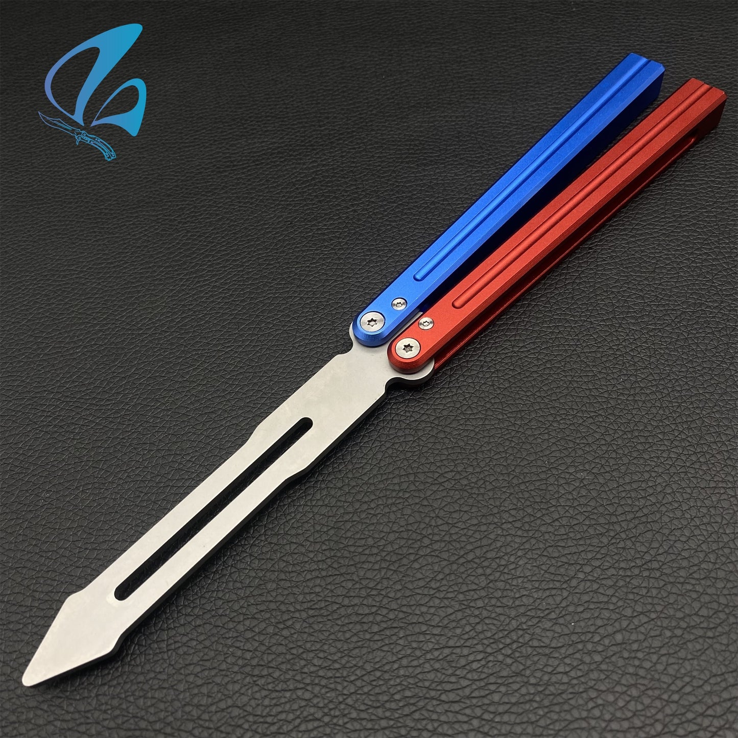 CNC Sword Shape Blade Contrasting Color Aluminium Alloy Handle Balisong Trainer